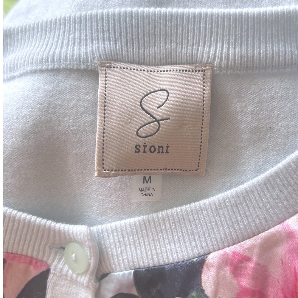 Sioni Blue Scarf Front Floral Print‎ Cardigan Sweater M - Picture 3 of 6